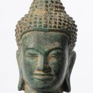 Antique Thai style Mounted Bronze Buddha Head Statue - 17cm/7"