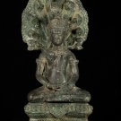 Antique Lopburi Style Bronze Meditating Naga Buddha Statue - 48cm/19"