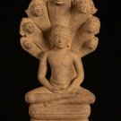Antique Dvaravati Style Thai Stone Naga Meditation Buddha - 52cm/21"