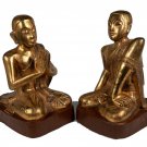 19th Century Burmese Wood Kneeling Buddha Disciples Statue (Pair) - 46cm/18"