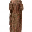 Antique Khmer Style Wood Standing Protection Monday Buddha Statue - 137cm/55"