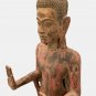 Antique Khmer Style Wood Standing Protection Monday Buddha Statue - 137cm/55"