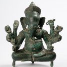 Antique Khmer Style Angkor Wat Seated 8 Arm Ganesha Statue - 40cm/16"