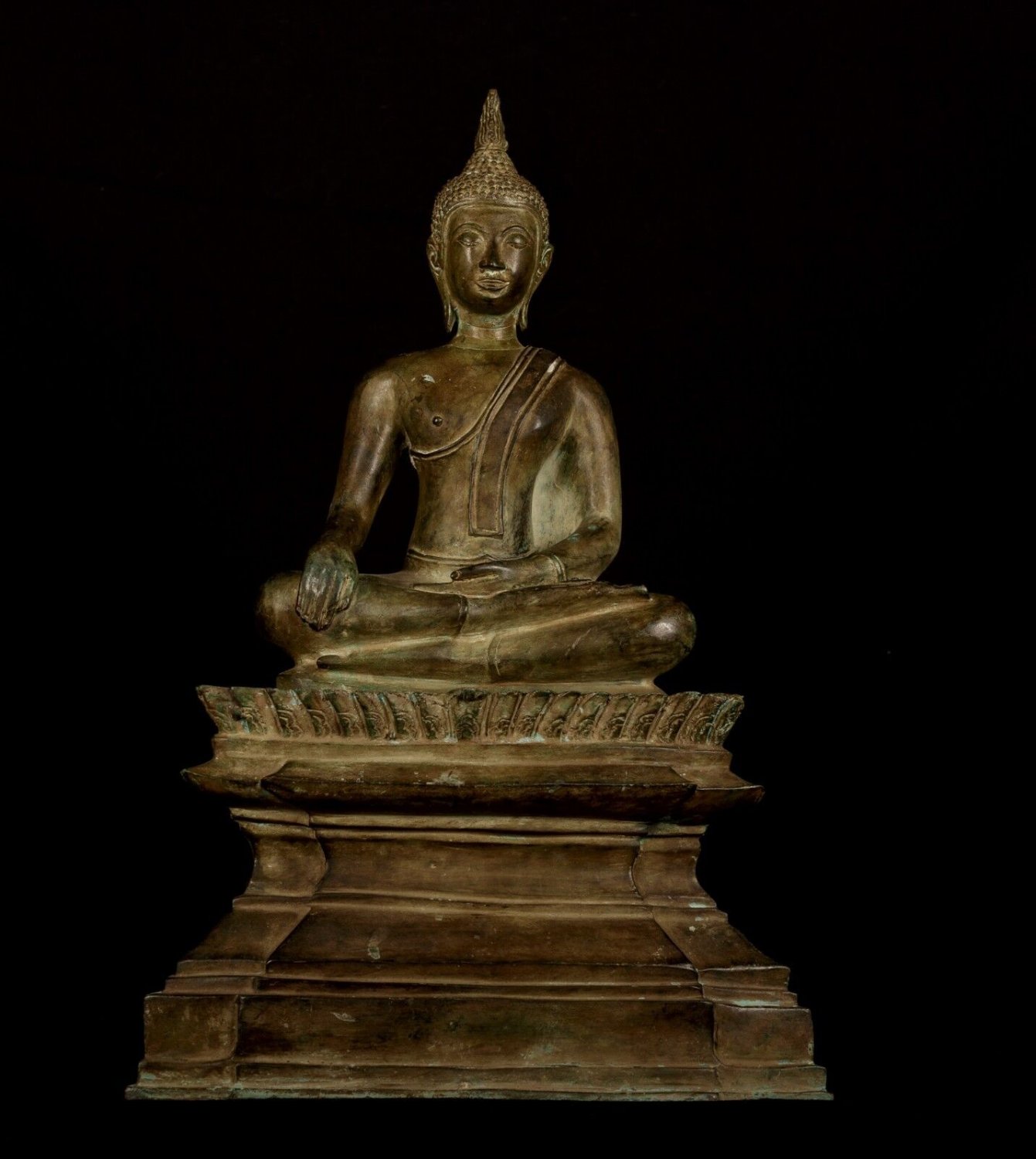 Large Two Piece Antique Laos Style Bronze Enlightenment Buddha Statue - 50cm/20"