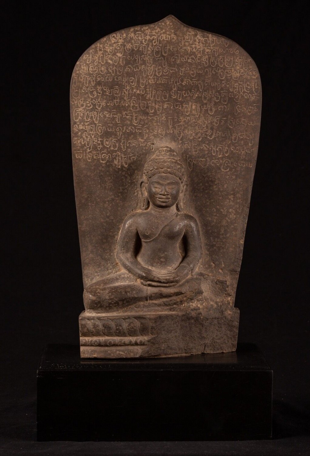Antique Stone Stele Phnom Da Style Khmer Meditation Buddha Statue - 58cm/23"