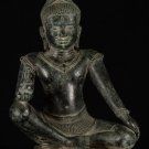Antique Khmer Style Seated Bronze Shiva Statue with Kamandal - 40cm/16"
