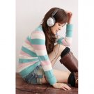 T12-Stripes Knitted V-neck Long Pullover (COLOUR-purple/beige/blue)