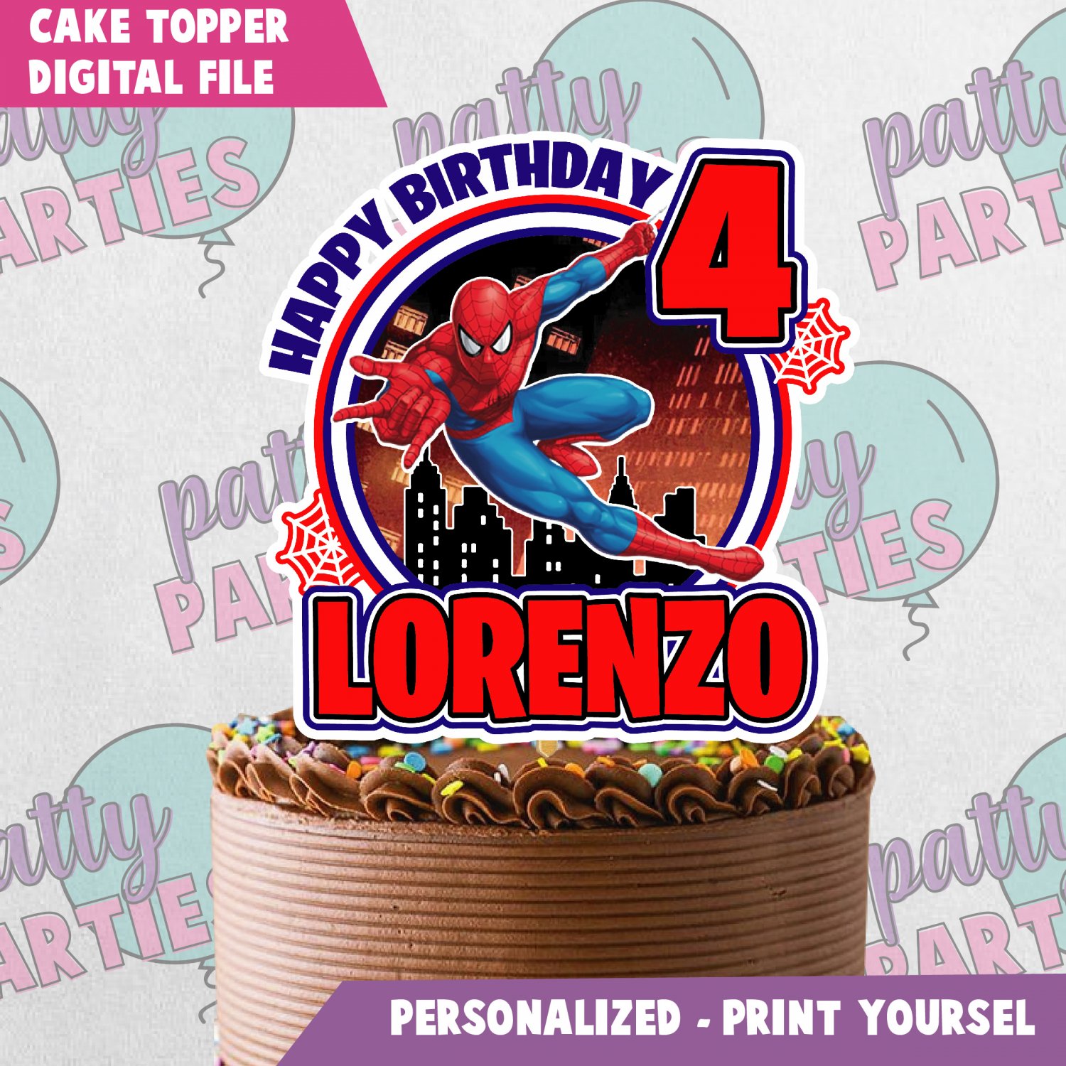 Personalized Spiderman Birthday Party Cake Topper Combo