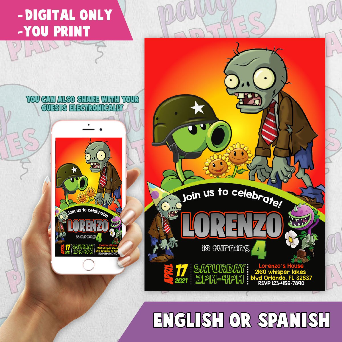 PLANTS VS ZOMBIE BIRTHDAY INVITATION