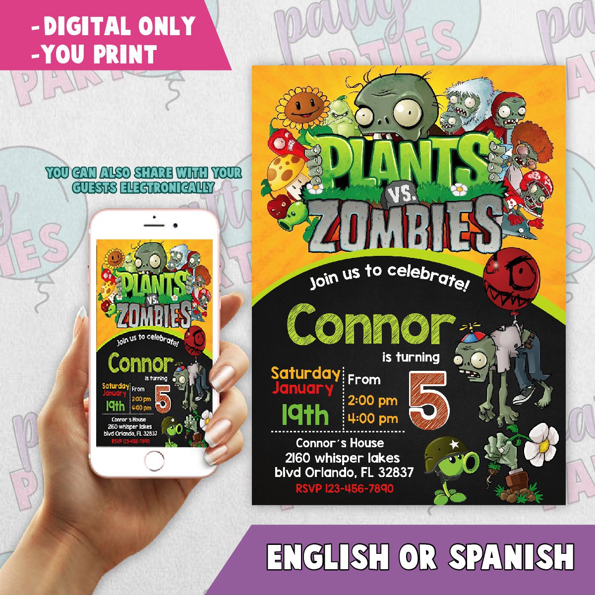 PLANTS VS ZOMBIE BIRTHDAY INVITATION