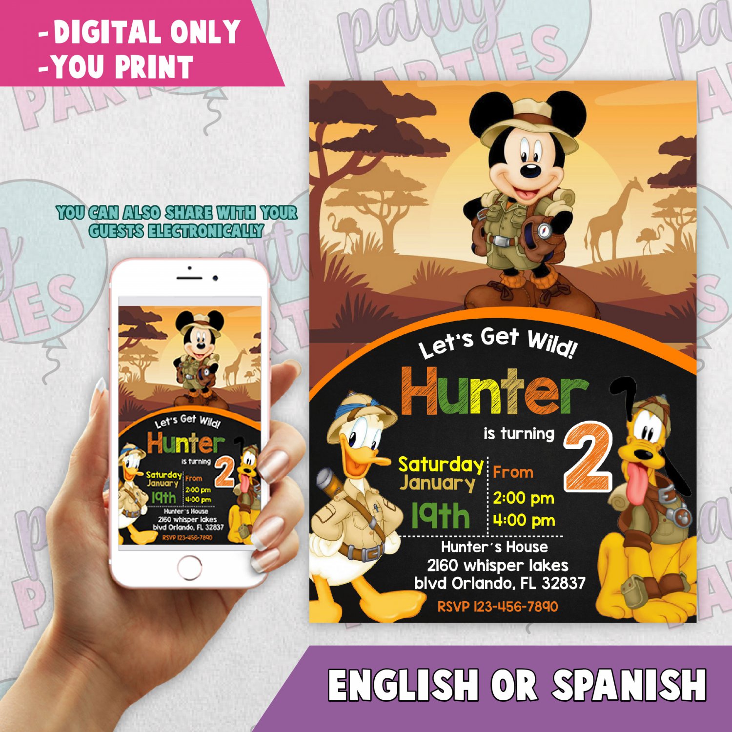 MICKEY MOUSE SAFARI BIRTHDAY INVITATION