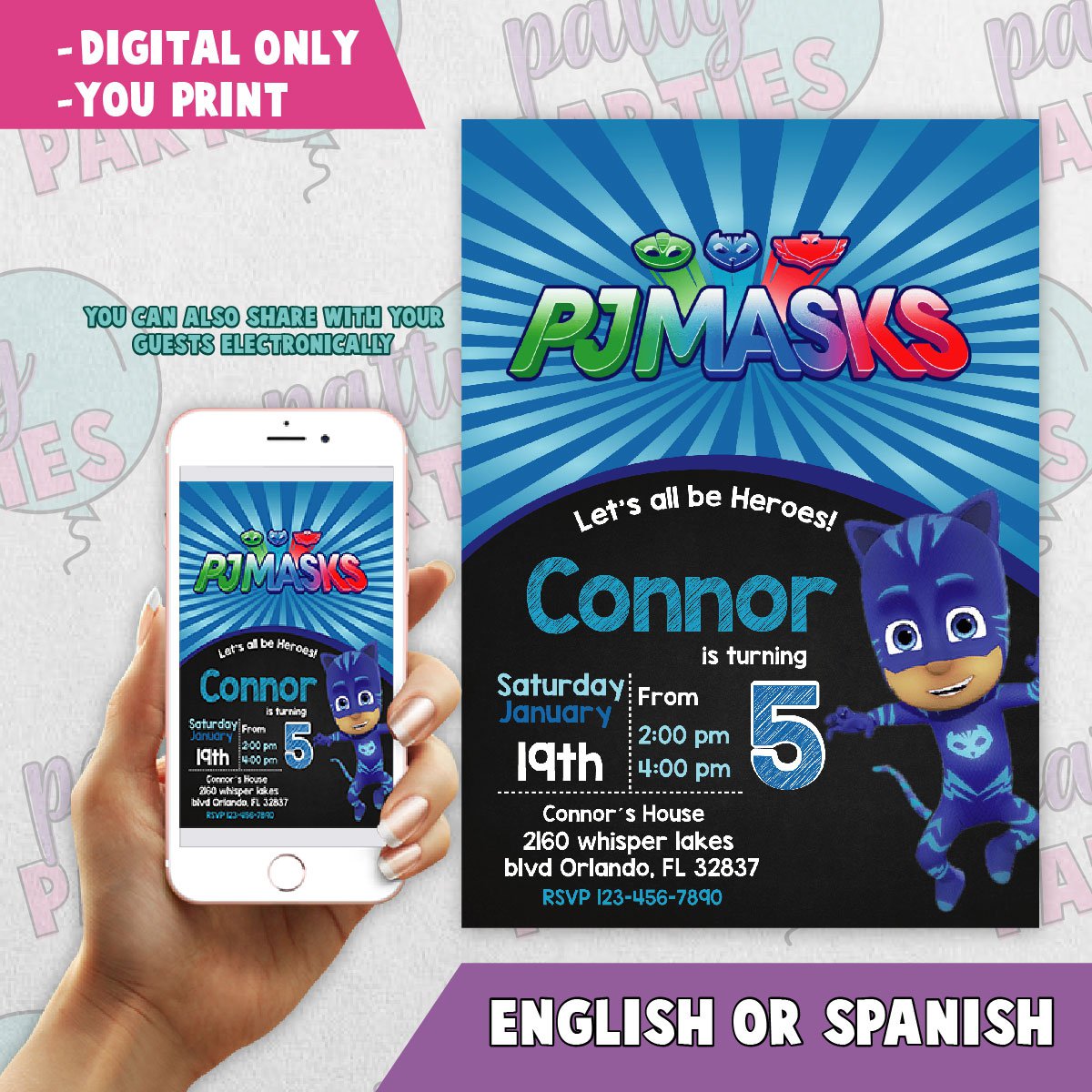 PJ MASKS BIRTHDAY INVITATION