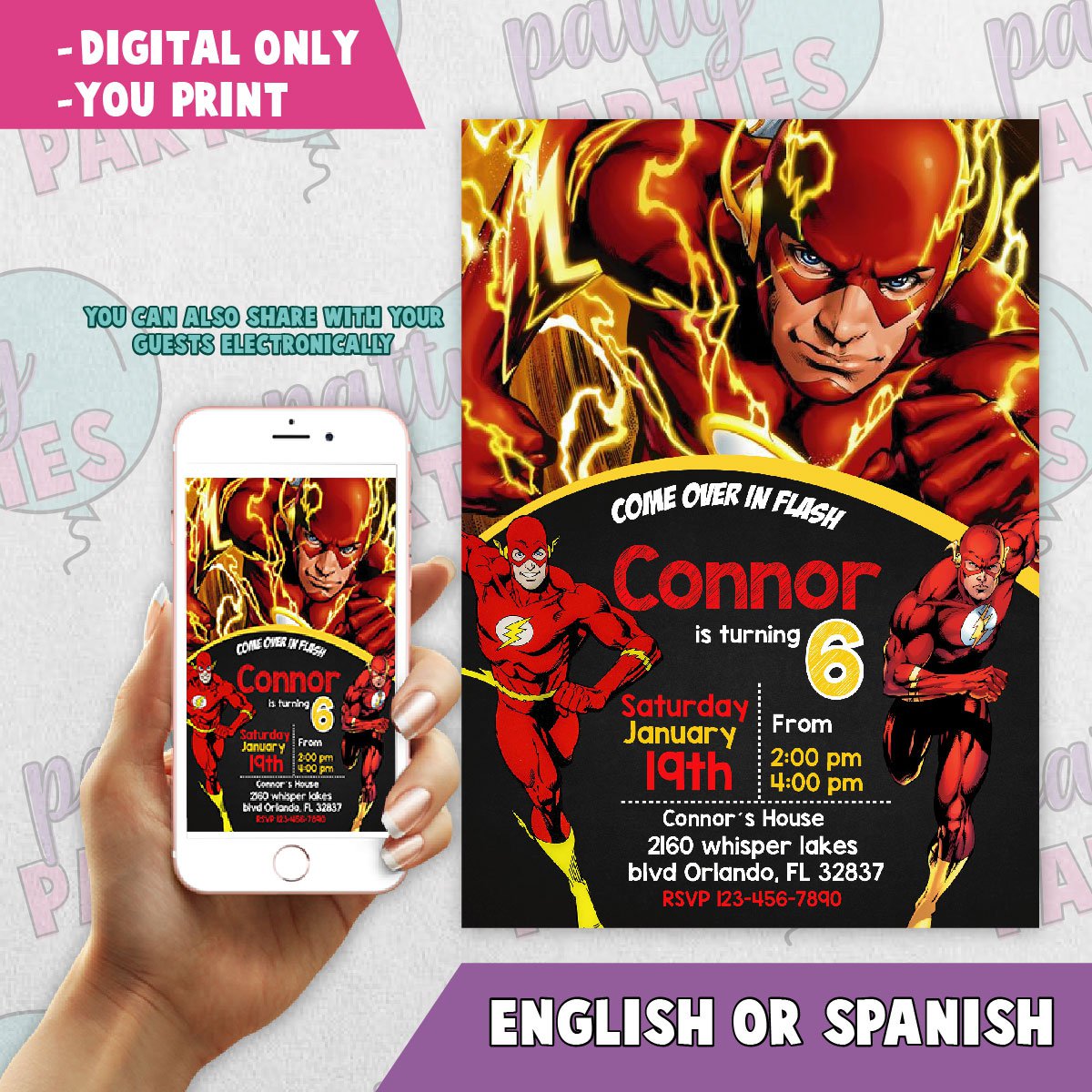 FLASH SUPERHERO BIRTHDAY INVITATION