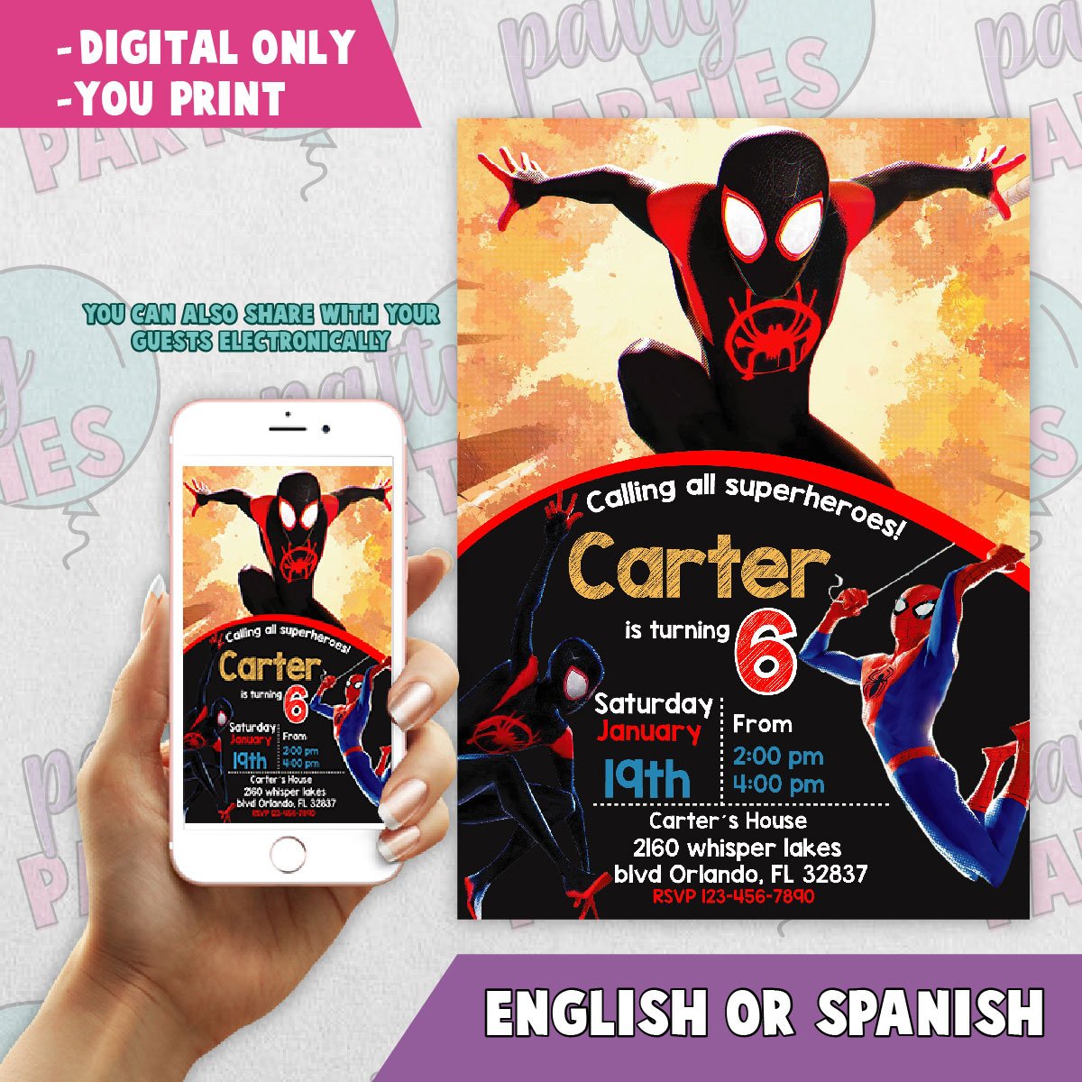 MILES MORALES SPIDERMAN BIRTHDAY INVITATION