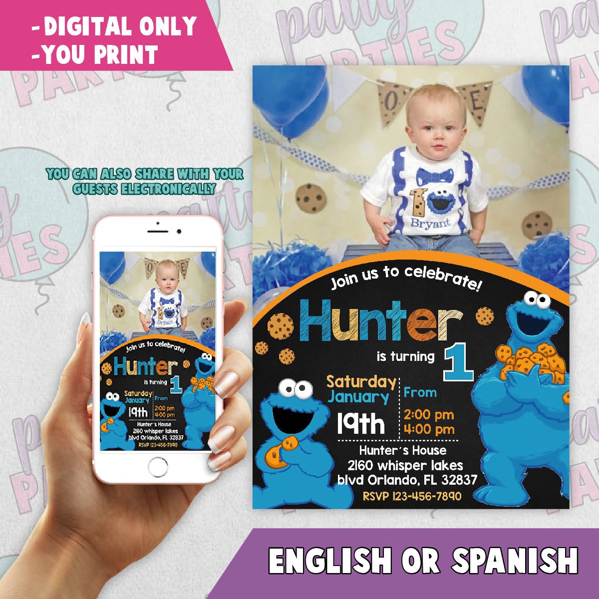 COOKIE MONSTER BIRTHDAY INVITATION