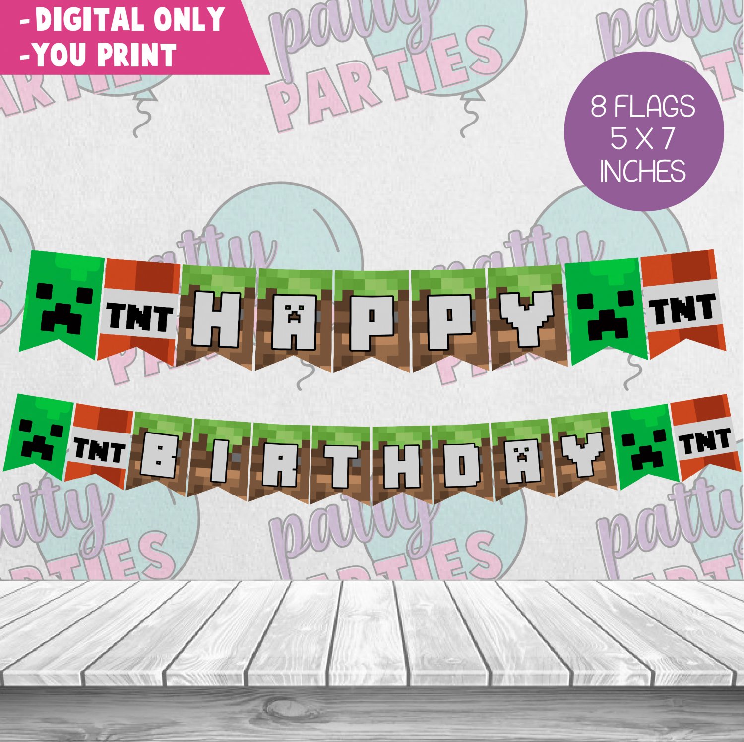MINECRAFT  BANNER HAPPY BIRTHDAY