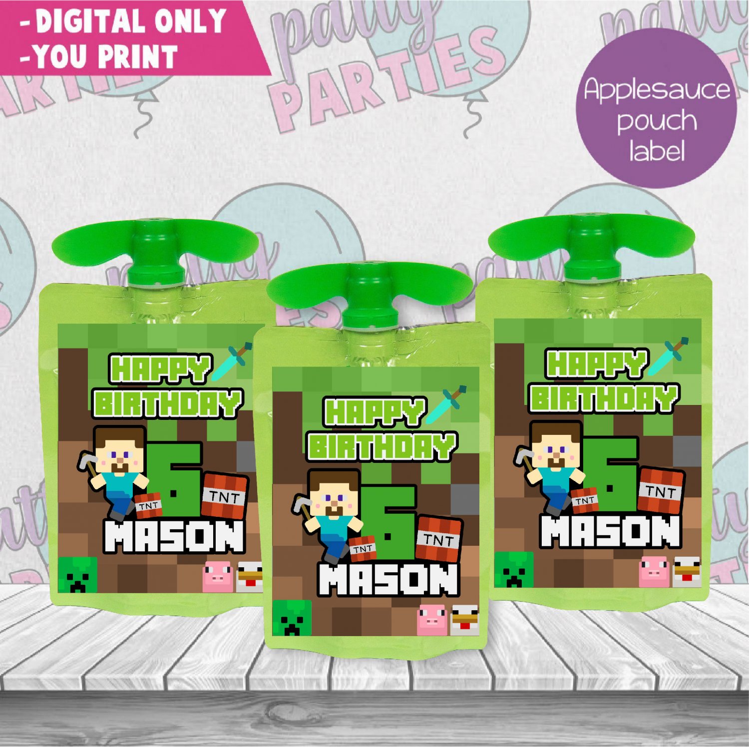 MINECRAFT APPLESAUCE POUCH LABELS