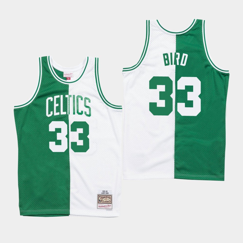 Mens Larry Bird Boston Celtics split jersey green white