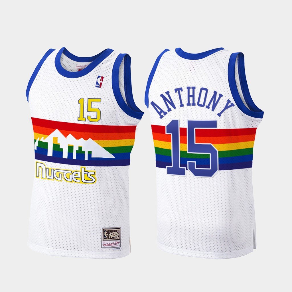 Mens / Youth Carmelo Anthony Denver Nuggets throwback rainbow jersey white