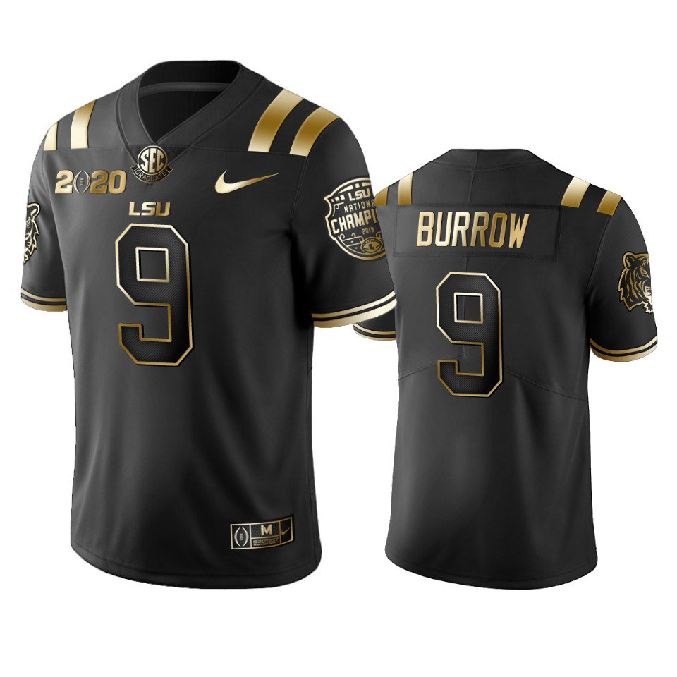 Men Joe Burrow LSU Fighting Tigers NCAA College golden black Jersey