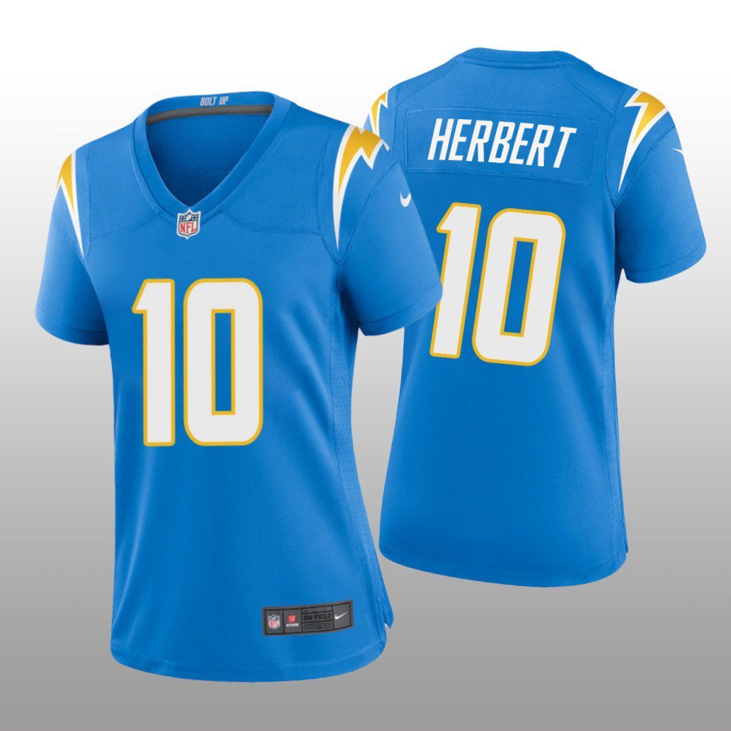 Women's Justin Herbert Los angeles Chargers color rush jersey powder blue