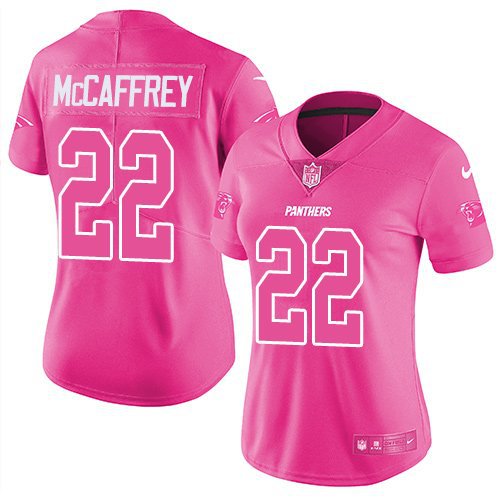 Women's Carolina Panthers #22 Christian McCaffrey jersey pink fashion