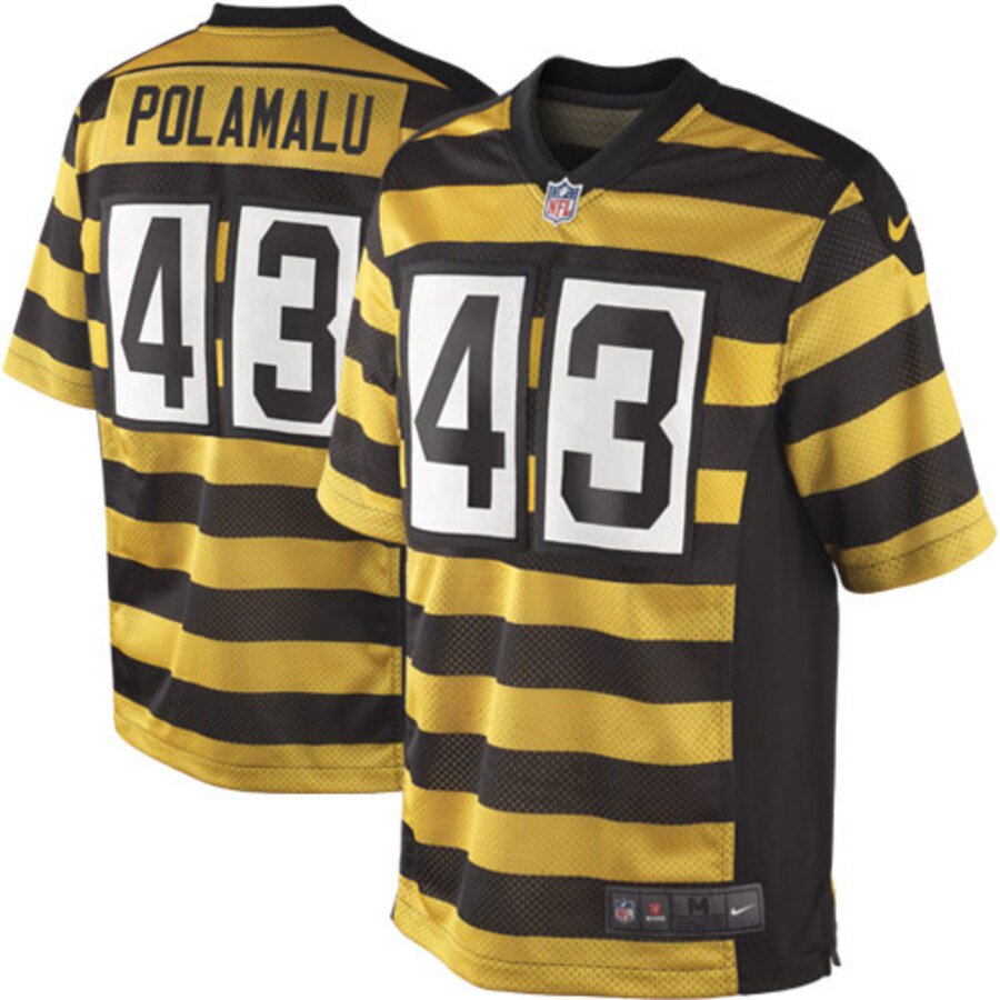 Mens Pittsburgh Steelers Troy Polamalu throwback bumblebee striped jersey