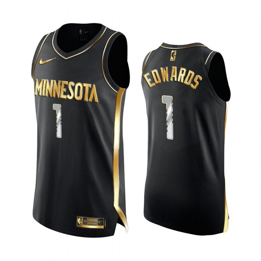 Men's Anthony Edwards Minnesota Timberwolves 1 golden edition jersey black