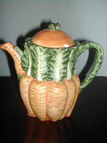 Vintage Design Pac Teapot Green And Orange 6 1/2"