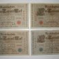Lot of 4 1000 Reichsbanfnote April 21, 1910 Berlin German Bank Notes