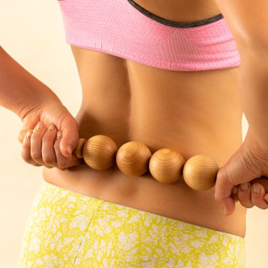 Tuuli Accessories Anti Cellulite Ball Massager Massage Roller with Handle Maderotherapy Made of Wood