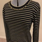 Ladies black gold stripes Sweater Anne Klein Knitwear Sadimara sz S Small Beads