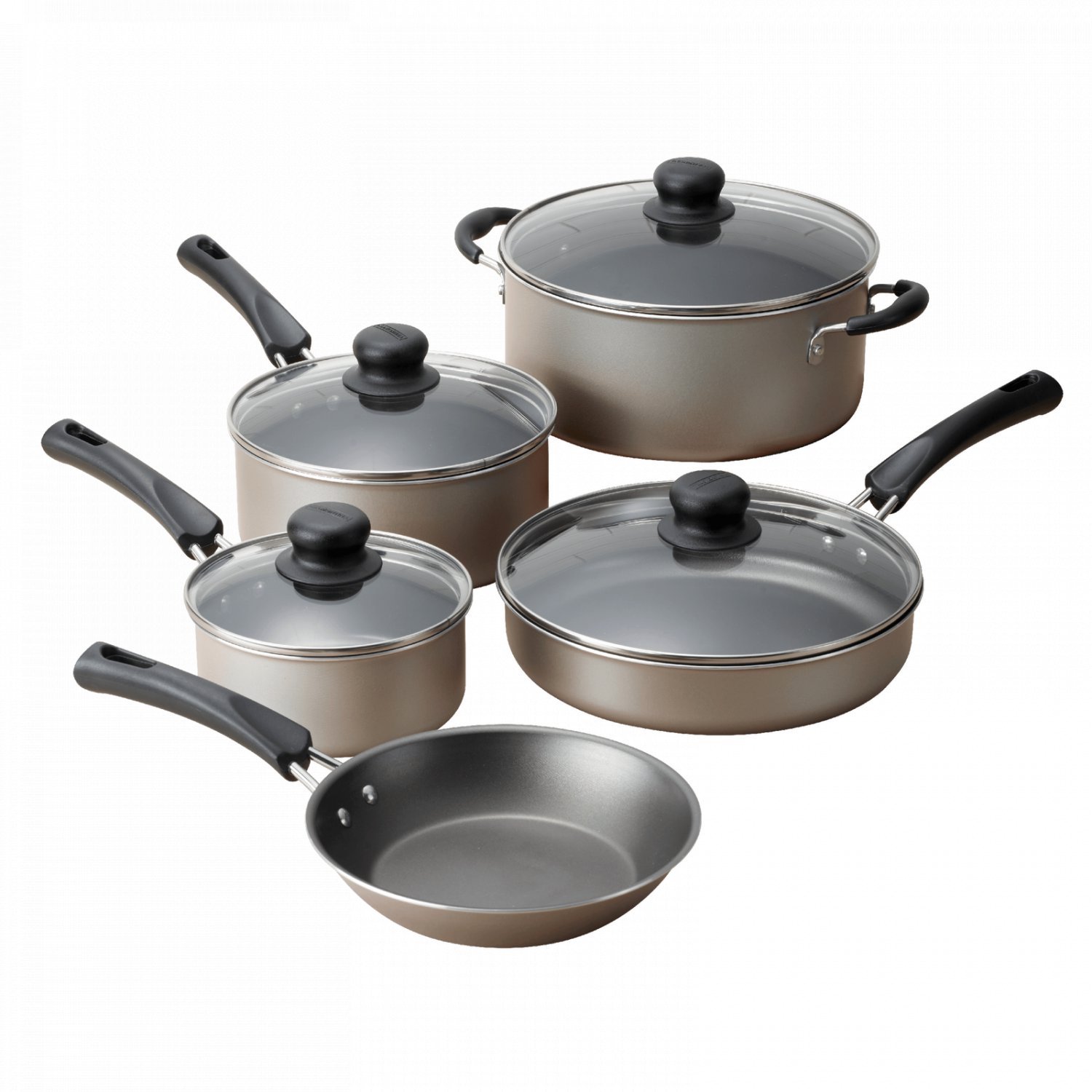 New Non- stick Cookware 9-piece Set Pots Pans Lids Fast Shipping Champane Nice!
