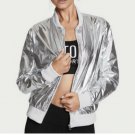 Victoria's Secret Sport Metallic Silver Bomber Bike Jacket Coat XS Extra Small