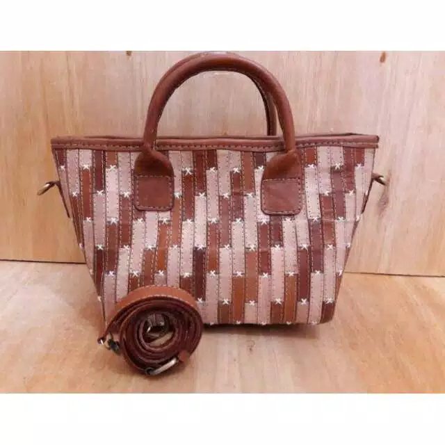 Small patchwork leather liner bag brown cream nabati leather