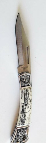 Kitchen knife with horn handle decorated with flowers and birds handmade