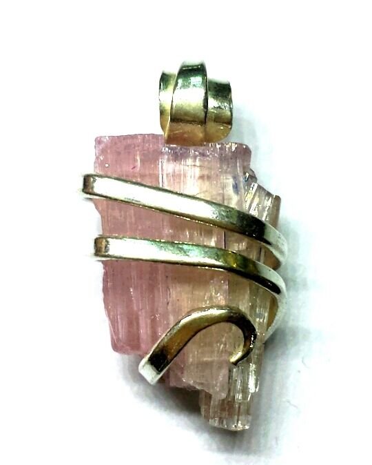 14.60 ct Sterling Silver Wire Wrap Pendant Natural Pink Tourmaline Handmade