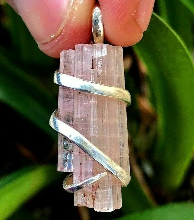 30 ct Sterling Silver Wire Wrapped Pendant / Natural Pink Tourmaline Pendant