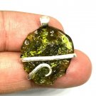 19.4 ct Moldavite Slice in Sterling Silver Art Wrap Pendant Necklace