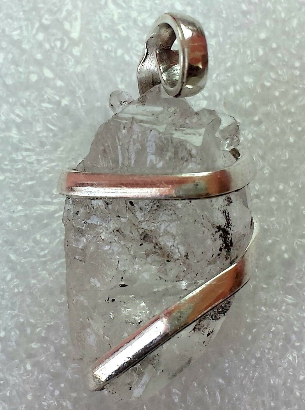 22 ct Sterling Silver Wire Wrap Pendant W/ Natural Diamond Quartz,Handmade