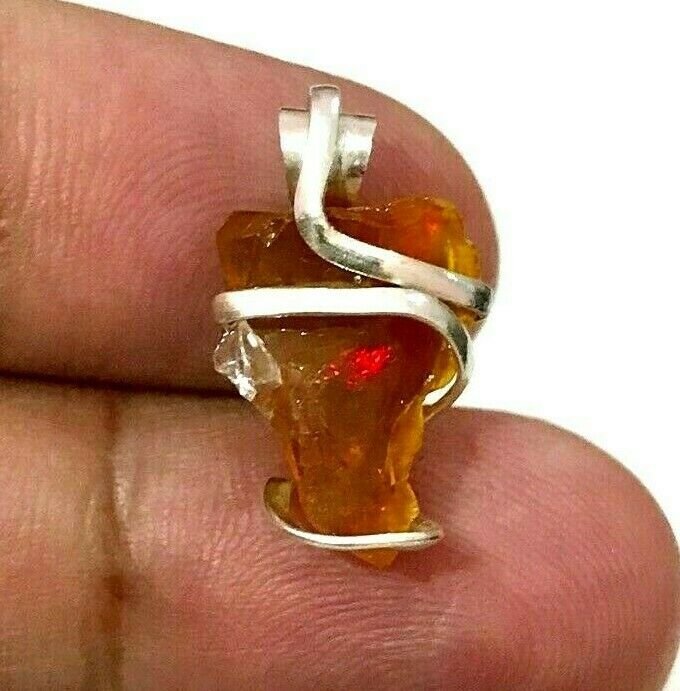 8.4 ct Sterling Silver Wire Wrap Pendant Opal Crystal,Handmade Necklace