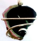 20.80 Ct Tri Color Tourmaline Slice Sterling Silver wire Wrap Pendant Necklace