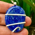 120.60 ct Sterling Silver Wire Wrapped Pendant  Lapis Lazuli Necklace