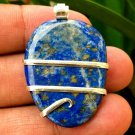 73.00 ct Sterling Silver Wire Wrap Pendant  Lapis Lazuli Crystal Necklace