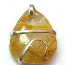 29 ct Sterling Silver Wire Wrap Pendant W/ Natural Rutiled Gem Quartz,Necklace