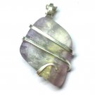 27.50 ct Bi Color Fluorite in Hand Forged Sterling Silver Art Wrap Pendant