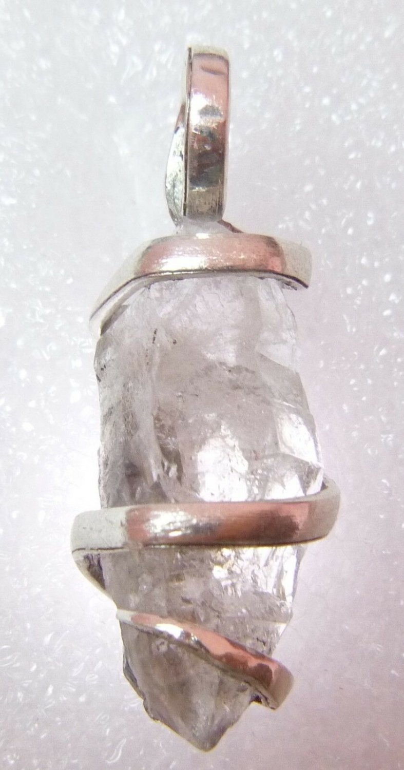 17.50 ct Sterling Silver Wire Wrap Pendant W/ Natural Diamond Quartz,Handmade