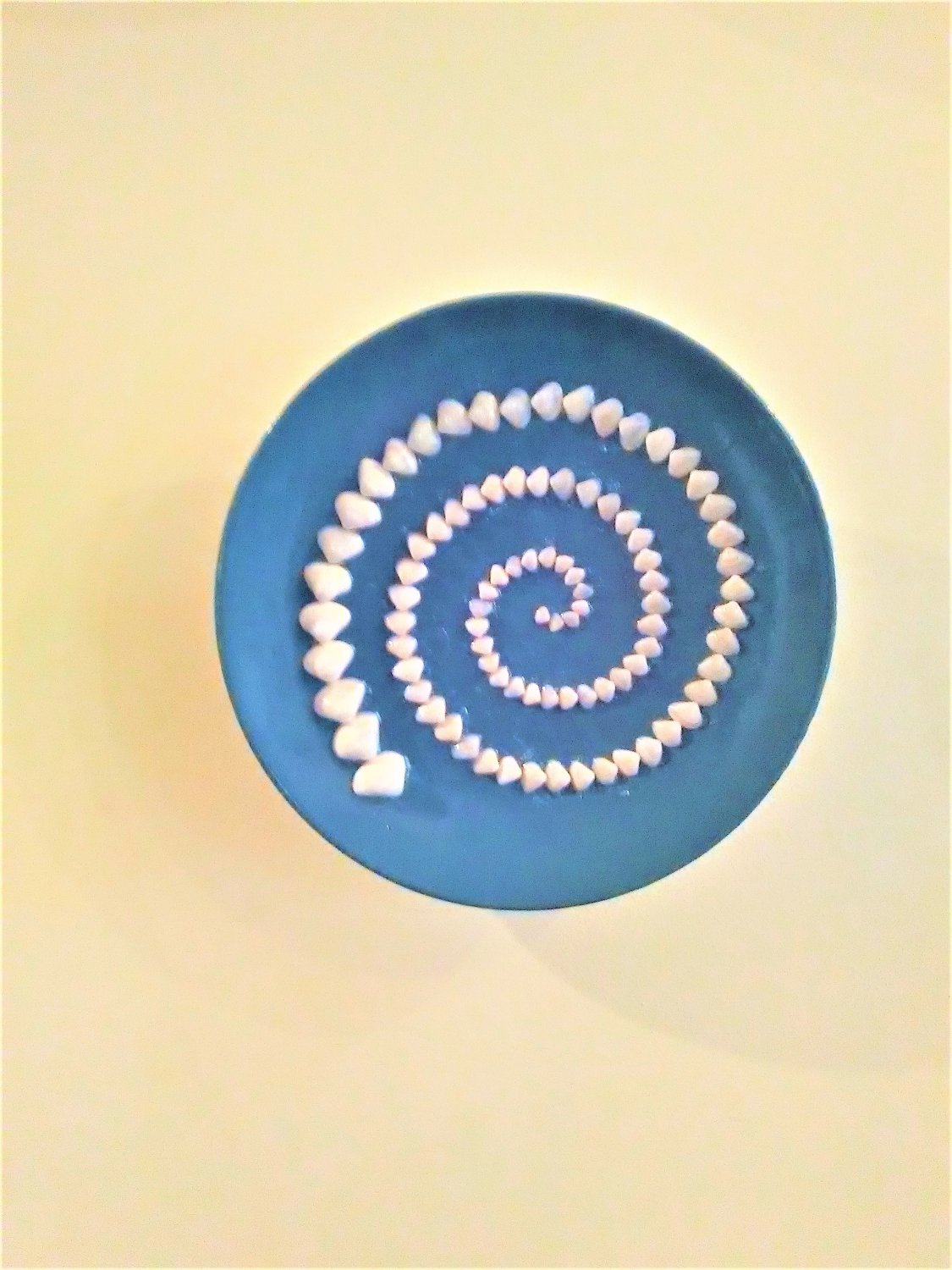 Ancient Hellenic Spiral on Porcelain Plate with 90 Natural Nucula Nucleus Seashells (004)