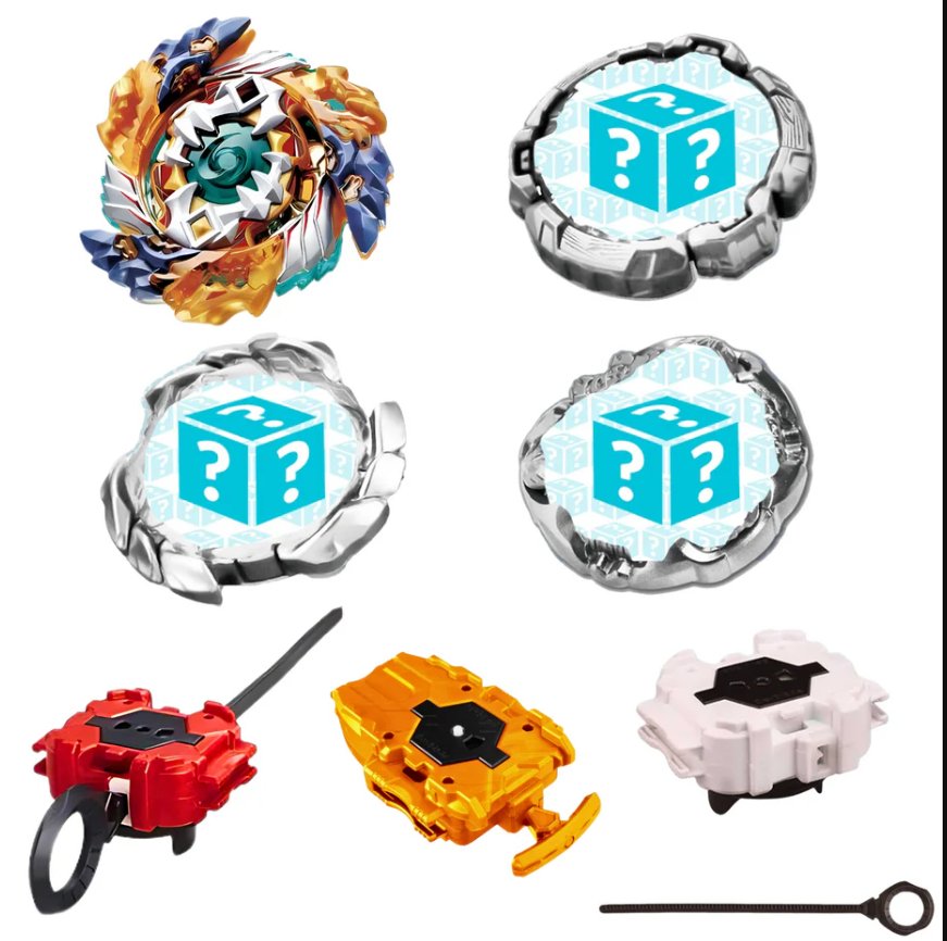 Bey 4 Pack (Geist Fafnir Burst Bey + 3 Random Beys) + Random Launcher Semut Beyblade