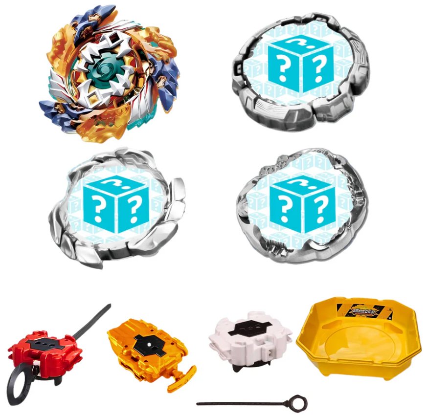 Bey 4 Pack (Geist Fafnir Burst Bey + 3 Random Beys) + 2 Launchers + Stadium Semut Beyblade